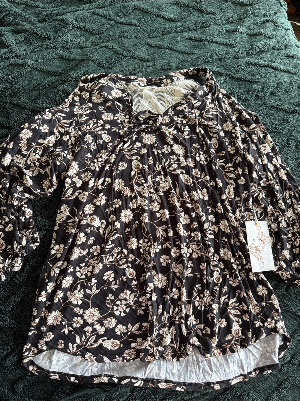 Women’s Black Floral Tie-Neck cold shoulder top
